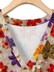 EMERY ROSE Oil Painting Floral Print Casual Minimalist Plus Size T-Shirt, Suitable For Summer - Multicolor - View 4