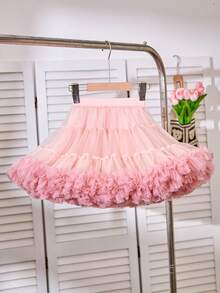 SHEIN Falda de tul con volantes y capas de gasa para niña - Rosa vieja - Ver 2