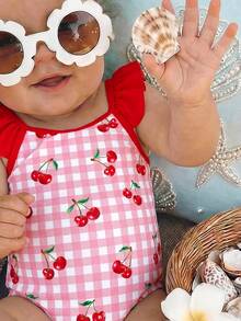 SHEIN 女婴休闲可爱美人鱼印花吊带泳衣，适合夏季穿着 - 彩色 - 查看 4