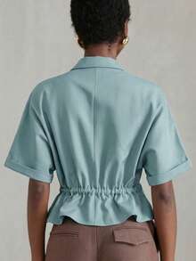 Aveloria Modichic Fashionable Short Utility Shirt With Symmetrical Chest Pockets, Cinched Waist Design, Overall Neat And Practical - Blue - View 2