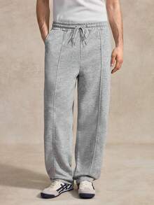 Courvante Casual Young Street Spliced Men's Drawstring Sweatpants, Knit Fabric Solid, Grey Joggers, Baggy, With Pocket, For Tennis Sport, Father's Day Gift For Father & Boyfriend, Outfits For Men - Grey - View 7