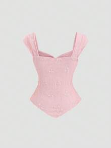 Sweetra Women's Elegant Solid Color Jacquard Tie-Front Blouse, Spring/Summer - Pink - View 2