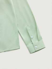 Áo sơ mi nam tay dài cổ tròn chất liệu polyester màu xanh bạc hà, họa tiết thêu, màu xanh bạc hà, mùa thu - Màu xanh Bạc hà - Xem 6