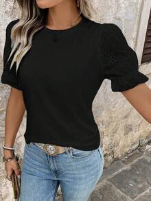 Breezaya Áo thun ngắn tay màu trơn, đa năng, phong cách thường ngày - màu đen - Xem 4