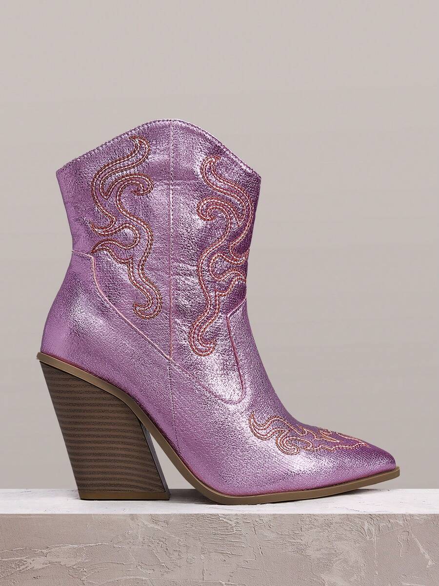 Styleloop Giày bốt cao đến giữa bắp chân dành cho nữ, phong cách Bohemian, cổ điển Mỹ, Boho, bốt miền Tây, lễ hội âm nhạc Coachella, trang phục dự tiệc, trang phục ngày lễ, vật dụng cần thiết khi đi du lịch. - Màu tím nhạt - Xem 1