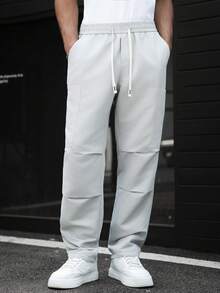 SLATEMANN Men's Drawstring Waist Pockets Casual Versatile Daily Wear Pants - Beige - View 4