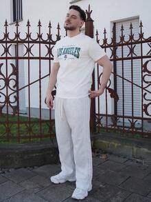 LEOGASHI LEOGASHI 男士字母印花T恤，适合夏季 - 白色 - 查看 6