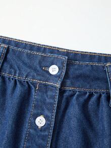 GlowEve Women's Single-Breasted Ruffle Hem Casual Denim Skirt - Blue - View 5