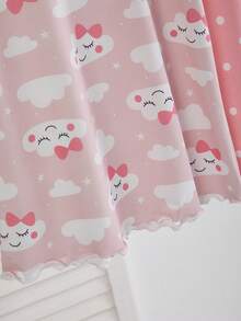 2pcs/Set Young Girl' Cap Sleeve Frill Trim Casual Nightgown & Loungewear Set, Spring/Summer - Pink - View 6