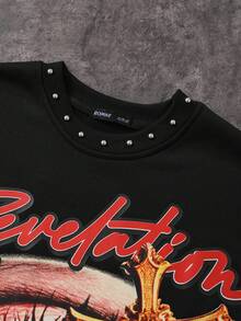 ROMWE MEN Street Life Camiseta de tirantes holgada con estampado de retrato borroso y decoración de remaches para hombre - Negro - Ver 4