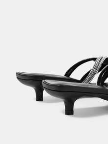 CUCCOO HITCHD Black Rhinestone French Square Head Kitten Heel Temperament Banquet Ladies High Heel Sandals - Black - View 5