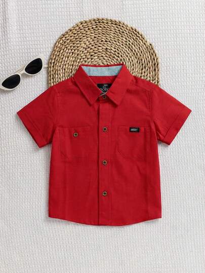 Camisa Niño Manga Corta con Bolsillos Estilo Clásico