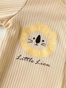 2pcs Newborn Baby Boys/Girls Casual Ribbed Lion & Leopard Cartoon Pattern Comfortable Zip-Up Jumpsuit, Suitable For All Seasons - Multicolor - View 6