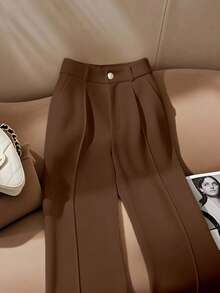 Franclia Pantalones rectos elegantes de oficina blancos para mujer - Óxido marrón - Ver 3