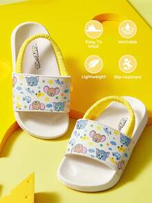 TOM & JERRY X SHEIN Dép lê trẻ em màu trắng hình hoạt hình dễ thương, có chun co giãn, chống trơn trượt, nhanh khô, thích hợp cho trẻ mới biết đi và trẻ sơ sinh, chất liệu EVA nhẹ và bền, dùng trong nhà, sân chơi, trong nhà và ngoài trời. - trắng - Xem 1