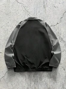 EVRINFINITE 男士黑色立領長袖梭織寬鬆夾克，休閒拉鍊口袋外套，春秋舒適層搭日常穿著，送給父親/丈夫的禮物 - 黑色 - 查看 4