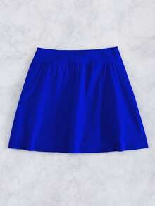 Swim Lushoire Bộ đồ đi biển màu trơn dành cho nữ với thiết kế váy xếp ly xẻ tà thanh lịch và quần short đi biển. - Xanh đậm - Xem 5