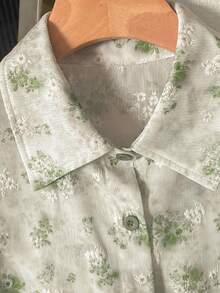 Modelyn Women's Digital Print Floral Ruffle Sleeve Blouse, Fashionable & Age-Reducing, Spring/Summer - Green - View 3