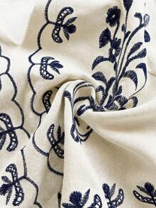 Soleia 杏色底黑色花卉刺绣露背吊带短款背心，蝴蝶结系带，适合音乐节穿着 - 藏蓝色 - 查看 7