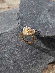 Opalesca Simple And Versatile Love Bow Ring,Premium/Elegant/Classy/Dailywear/Minimalist,Pearl/Crystal,For Mom/Women/Girl/Mother,Summer/Beach/Prom/Party/Holiday/Vacation,Engagement/Wedding/Promise,Bride,Heart/Floral,Fairycore/Mermaid Core - Gold - View 2