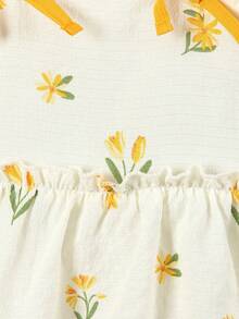 SHEIN 2pcs Young Girls Floral Print Ruffle Strap Top And Elastic Waist Wide Leg Pants Set, Suitable For Casual, Beach, Party, Summer Kids Summer Outfits For Girls Young Girls Clothing Sets Yellow Pajamas Kids Clothes For Girl Spring Clothes For Girls Kids Coords For Girls Girls Spring Clothes - White - View 8