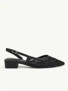 CUCCOO CHICEST Giày nữ mũi nhọn đế dày màu đen, quai lưới, gợi cảm, thanh lịch, phù hợp với váy, hàng ngày, dự tiệc, giày bệt, giày slingback. - Màu đen (không gian bên) - Xem 4