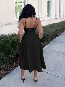 Alexandranx Solid Ruched Bust Knot Side Cami Dress - Black - View 2