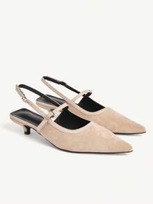 CUCCOO CHICEST Apricot Suede Kitten Heel Pointed Back Empty Banquet Dress Ladies Single Shoes - Apricot - View 1