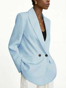 Aveloria Modichic 女士简约优雅通勤披肩领双排扣西装外套 - 淺藍色 - 查看 7