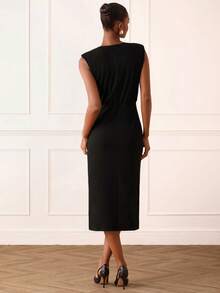 Women's Elegant Sequins Embroidered Mid-Length Dress - Black - View 2