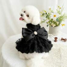 1件宠物服装，3D玫瑰花胸背带，带魔术贴，黑/粉/白，婚纱，蓬蓬裙，猫狗伴娘服 - 彩色 - 查看 4