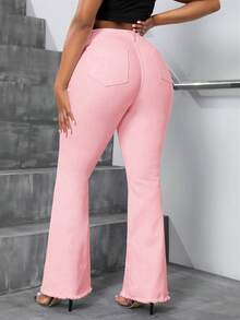 Slaydiva Plus Size Elegant Extra Long Flare Jeans - Baby Pink - View 2
