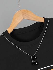 Vacaura Set de 2 piezas de camiseta de manga corta y pantalones con estampado de brillo negro y azul cielo, casual, adecuado para actividades al aire libre de primavera/verano para adolescentes - Negro - Ver 5