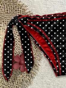 Soleia Casual Minimalist Red & Black Polka Dot Print Retro Style Women's Swimsuit Set, Suitable For Spring/Summer - Multicolor - View 6