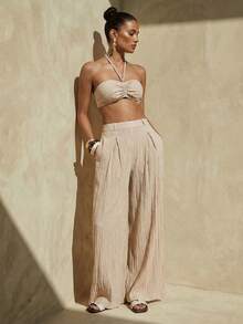 Zivah 2026 Spring/Summer New Music Festival Minimalist Textured Halter Top And Wide Leg Pants - Apricot - View 4