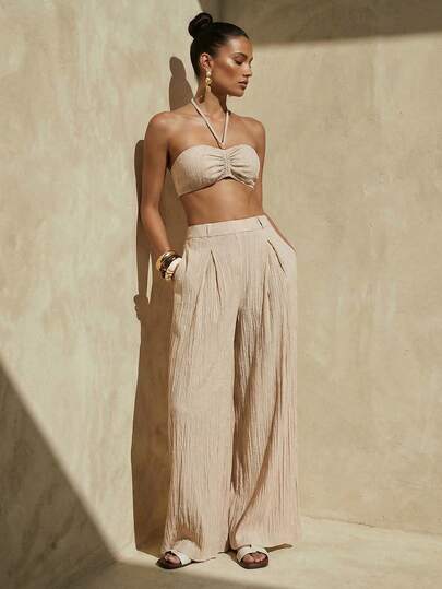 Zivah 2026 Spring/Summer New Music Festival Minimalist Textured Halter Top And Wide Leg Pants