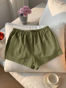 Comfortcana Celana Pendek Wanita Kasual Longgar dengan Tali Serut, Warna Polos, Celana Pendek Linen Serbaguna untuk Pemakaian Sehari-hari dalam Warna Hijau Army - Hijau Tentara - View 3