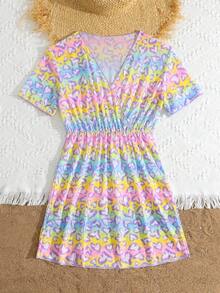 SHEIN 少女爱心印花短袖罩衫 - 彩色 - 查看 6