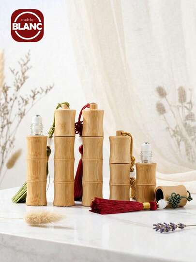 Madebyblanc 10ml Bamboo Essential Oil Roller Bottle, Bamboo Lid Multi-Color Tassels Stainless Steel Ball, Refillable Glass Roller With Massage Relief, Bag/Keychain Ornament, Glass Liner To Prevent Fragrance Variation,Portable For Home Office Outdoor Travel, For Oil/Perfume Aromatherapy, Gift For Birthday/Mother's Day/Family Friends.(Bamboo Products Are Made Of Natural Materials, And There May Be Variations In Texture And Color.Please Refer To The Actual Product For Accuracy)