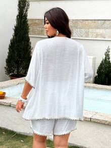 Swim Vcay 2026 Spring/Summer Plus Size Women 2pcs Set Short Sleeve Top And Shorts, Sexy Casual Beach Vacation Outfit - White - View 2