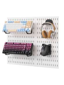 1 pieza Organizador de pared de tablero perforado negro, estantería de almacenamiento multifuncional de pared, adecuado para sala de manualidades, baño, despensa, oficina y juegos, solución de pared colgante para auriculares, teclados y consolas de juegos, estantes de utilidad - Multicolor - Ver 7