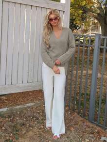 Sydney Algeri 女士系带宽松休闲开衫，百搭 - 摩卡棕 - 查看 6