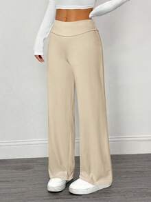SHEIN PETITE 2 chiếc quần ống rộng cạp cao, gập gấu, dáng suông dành cho nữ, thích hợp cho mùa hè - Nhiều màu - Xem 4