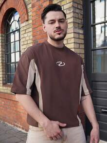LEOGASHI LEOGASHI Men's Knitted Casual Daily Loose Short Sleeve Patchwork T-Shirt - Brown - View 6
