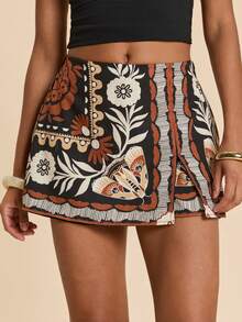 Travachic Quần culottes nữ họa tiết hoa và bướm đêm, kiểu dáng thường ngày, đa năng, năm 2026. - Nhiều màu - Xem 3