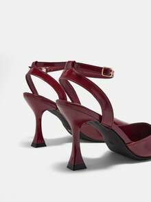 CUCCOO CURVES Giày nữ mũi nhọn, khóa cài, kiểu dáng thời trang hàng ngày, đế rộng, cao gót. - Màu Đỏ Sâu - Xem 3