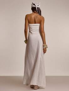 MUSERA Ruched Twist Front Flowy Floor Length Maxi Dress Cute Summer Spring Sexy Going Out Beach Holiday Vacation Honey Tides - White - View 5