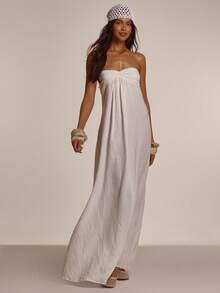 MUSERA Ruched Twist Front Flowy Floor Length Maxi Dress Cute Summer Spring Sexy Going Out Beach Holiday Vacation Honey Tides - White - View 6