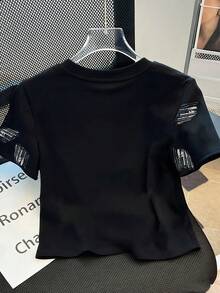 Resyla Women's Butterfly Print Round Neck Short Sleeve Casual Versatile T-Shirt - Black - View 2