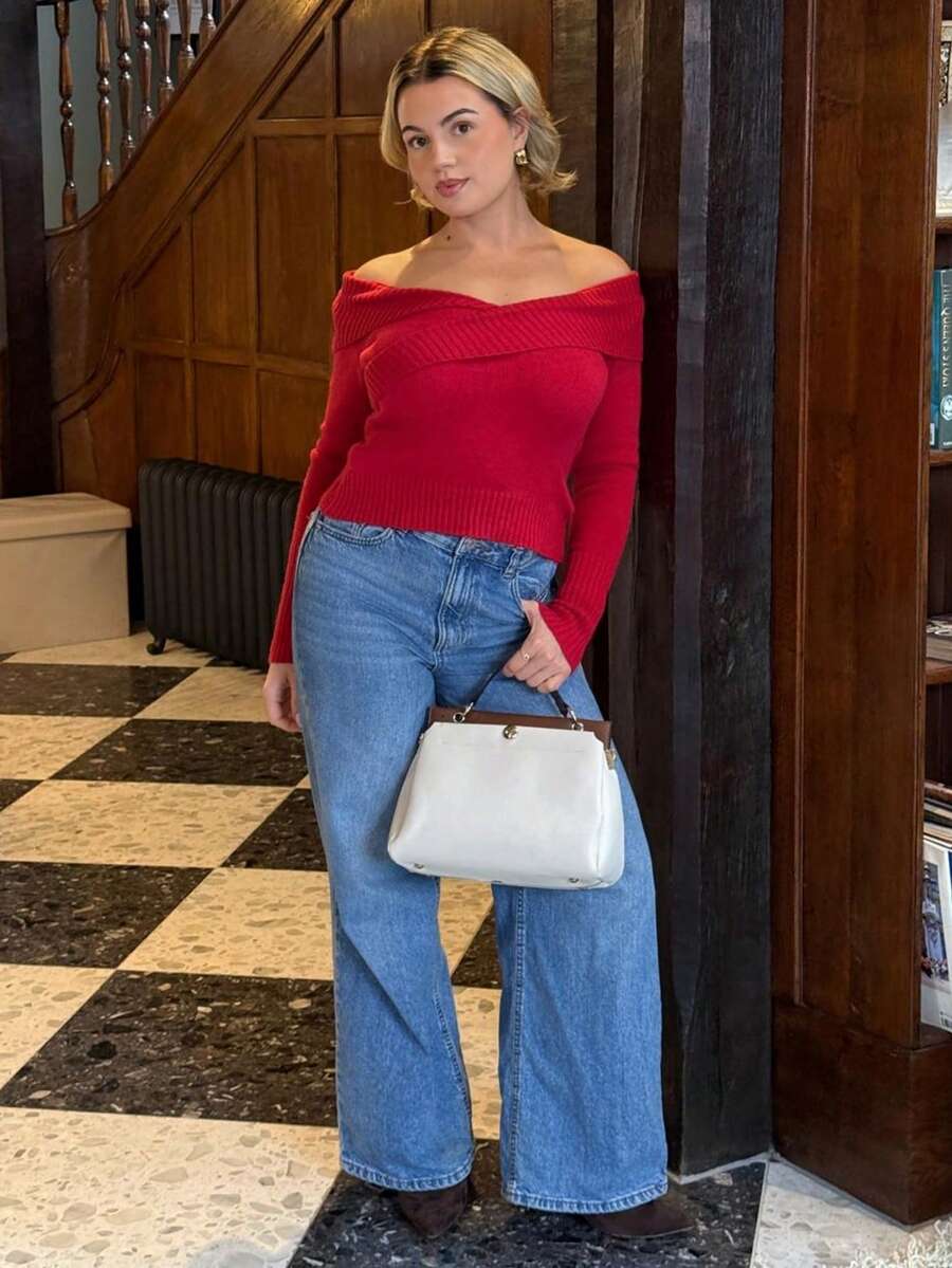 Bethéva Women Streetwear Solid Color Slim Fit Casual Street Style Long Sleeve Sweater Top - Burgundy - View 1